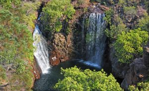 Aerial landscape view of Florence Falls in Litchfield National Park Northern Territory Australia
