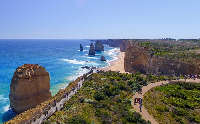 Stunning view of Twelve Apostles from helicopter, Australia.