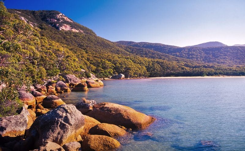 Wilsons Promontory, the most southerly point on the Australian mainland, with clear blue water