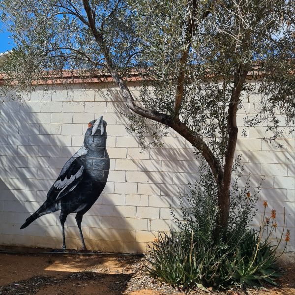 John Murray Black bird mural Lightning Ridge
