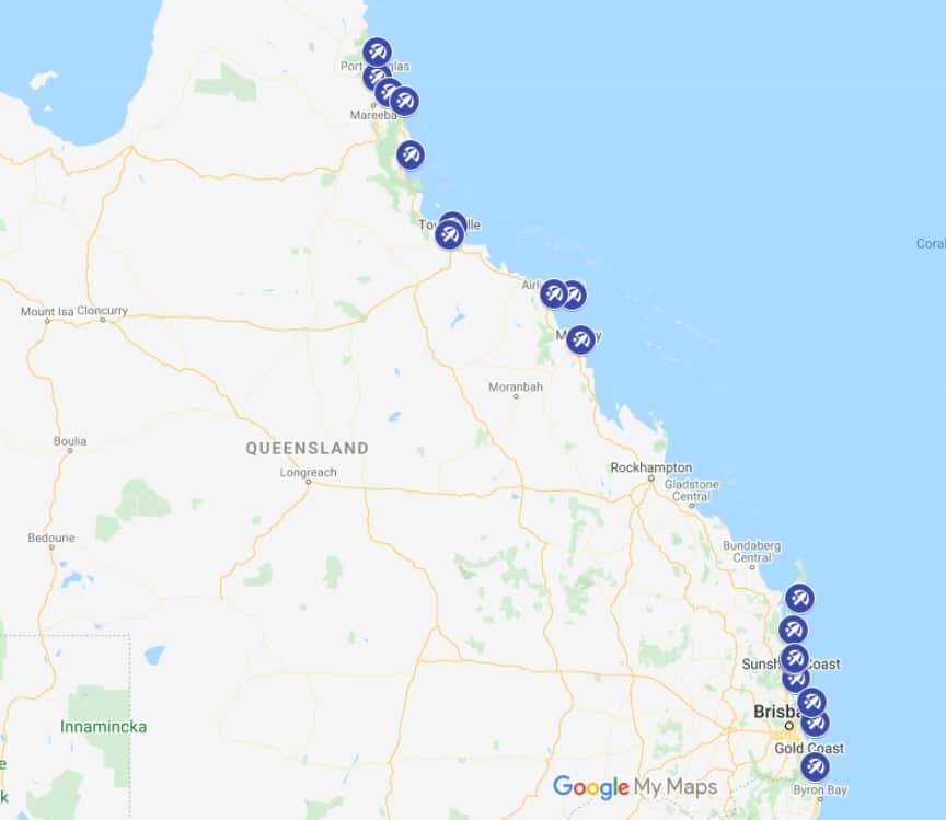 Map of recommended Queensland Beaches 