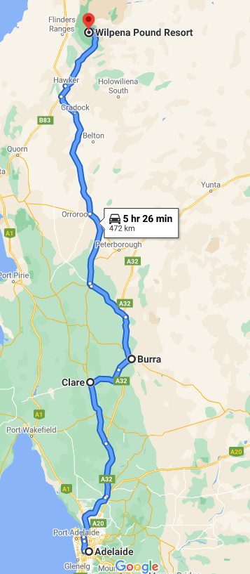 Adelaide to Wilpena Map