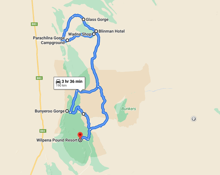 Bunyeroo Gorge day drive Map 
