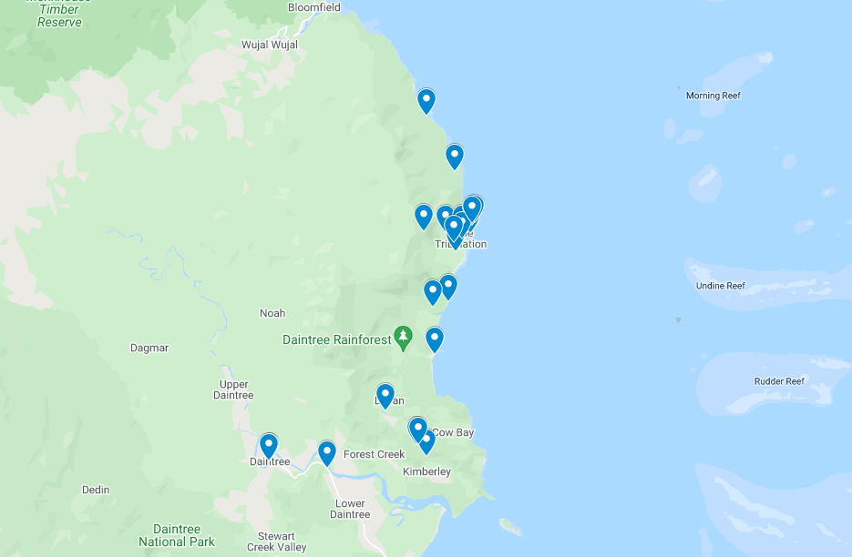 Cape Tribulation Map of things to do