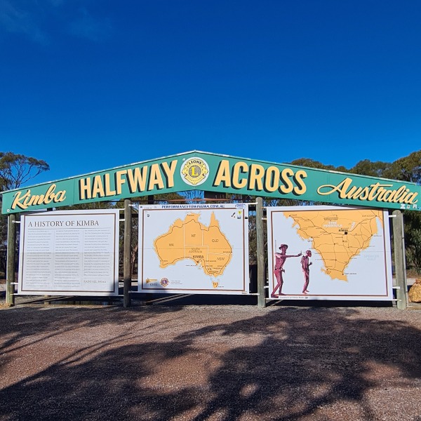 Half way across Australia sign in Kimba 