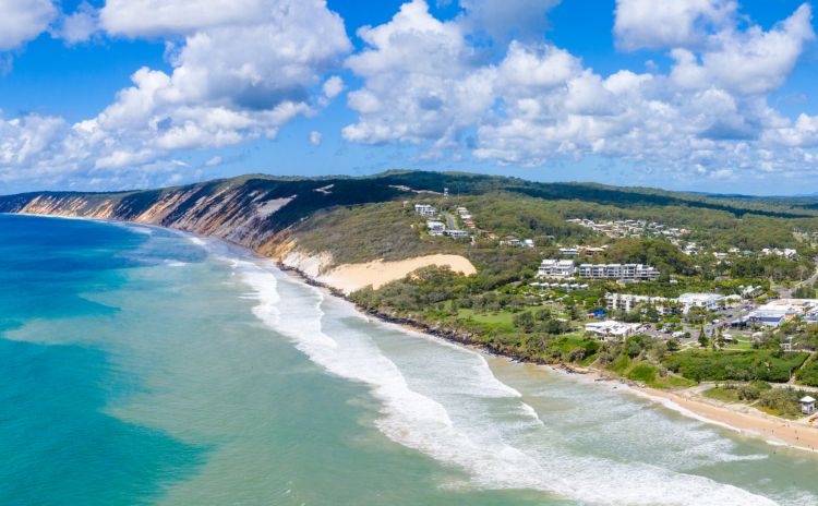 Panorama of the town of Rainbow Beach on a sunny day in QLD, Australia