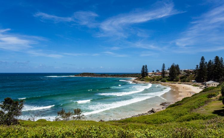 view from Clarence Lighthouse towards Yamba Beach