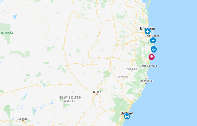 Map Sydney to Yamba 