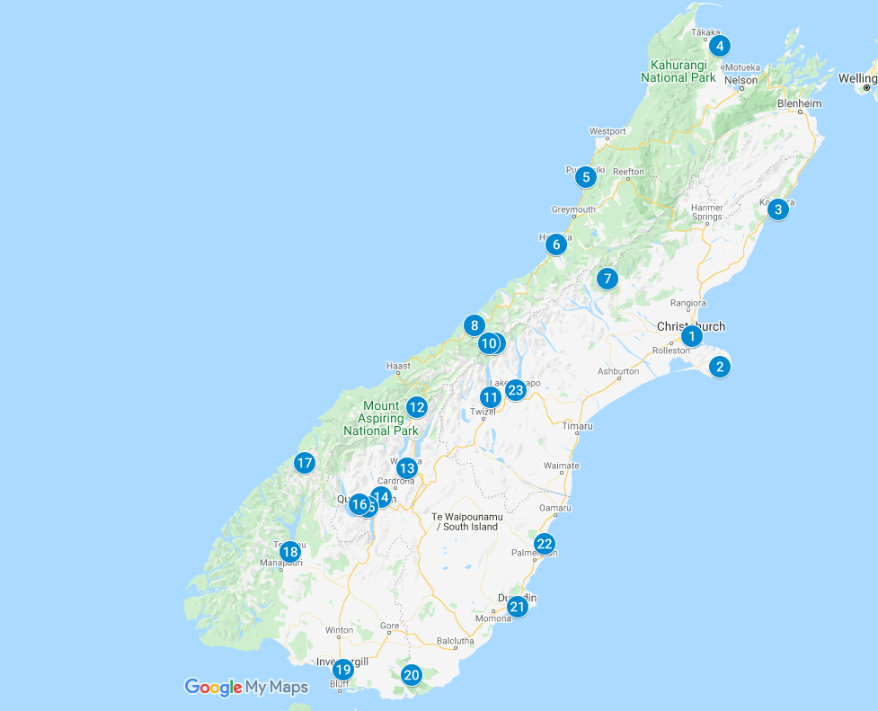 South Island New Zealand map