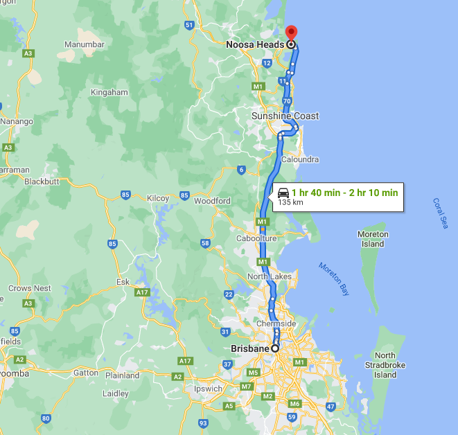 Brisbane to Noosa Map