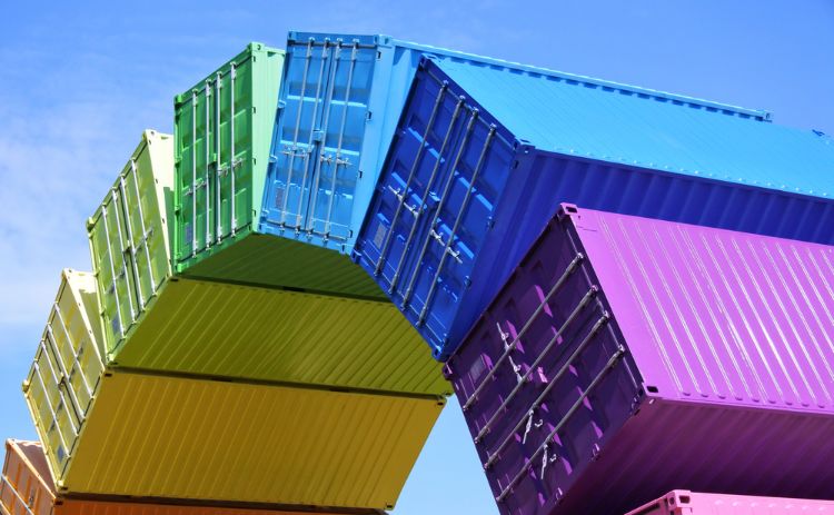 Rainbow Sea Container Art, created by Perth artist Marcus Canning.The artwork is 9 metres high, 19 metres long and weighs 66 tonnes.