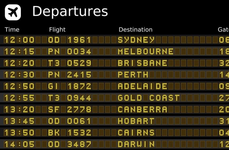 Australian Airport departures board