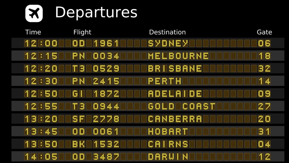 Australian Airport departures board