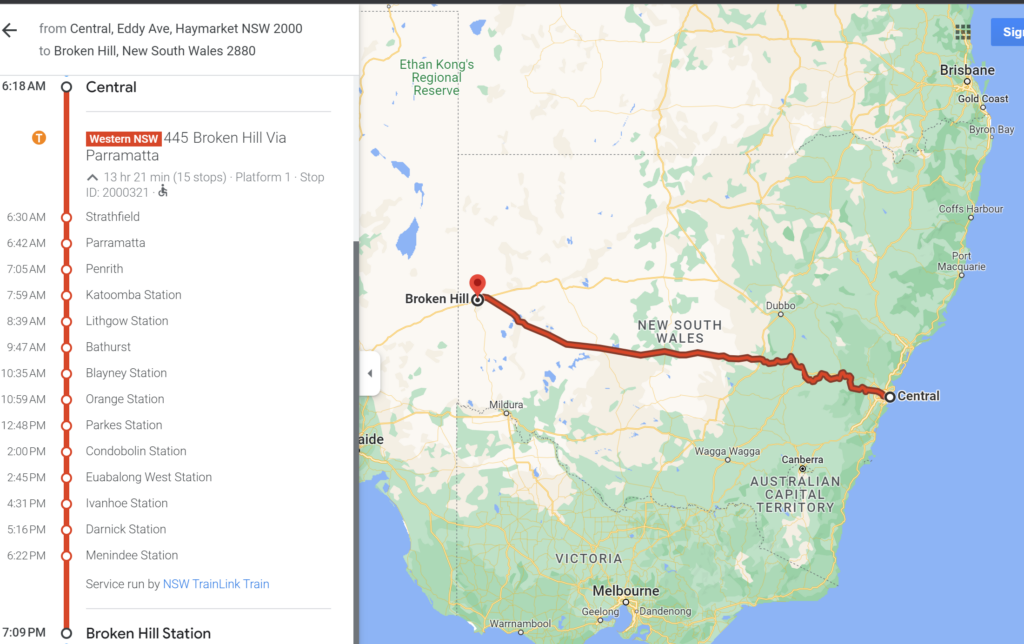 The Sydney to Broken Hill Train: Riding the Outback Xplorer 7 Sydney to Broken Hill train station map